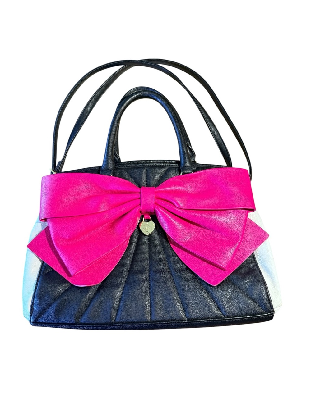 Betsey Johnson Black & Hot Pink Bow Accent Satchel Handbag